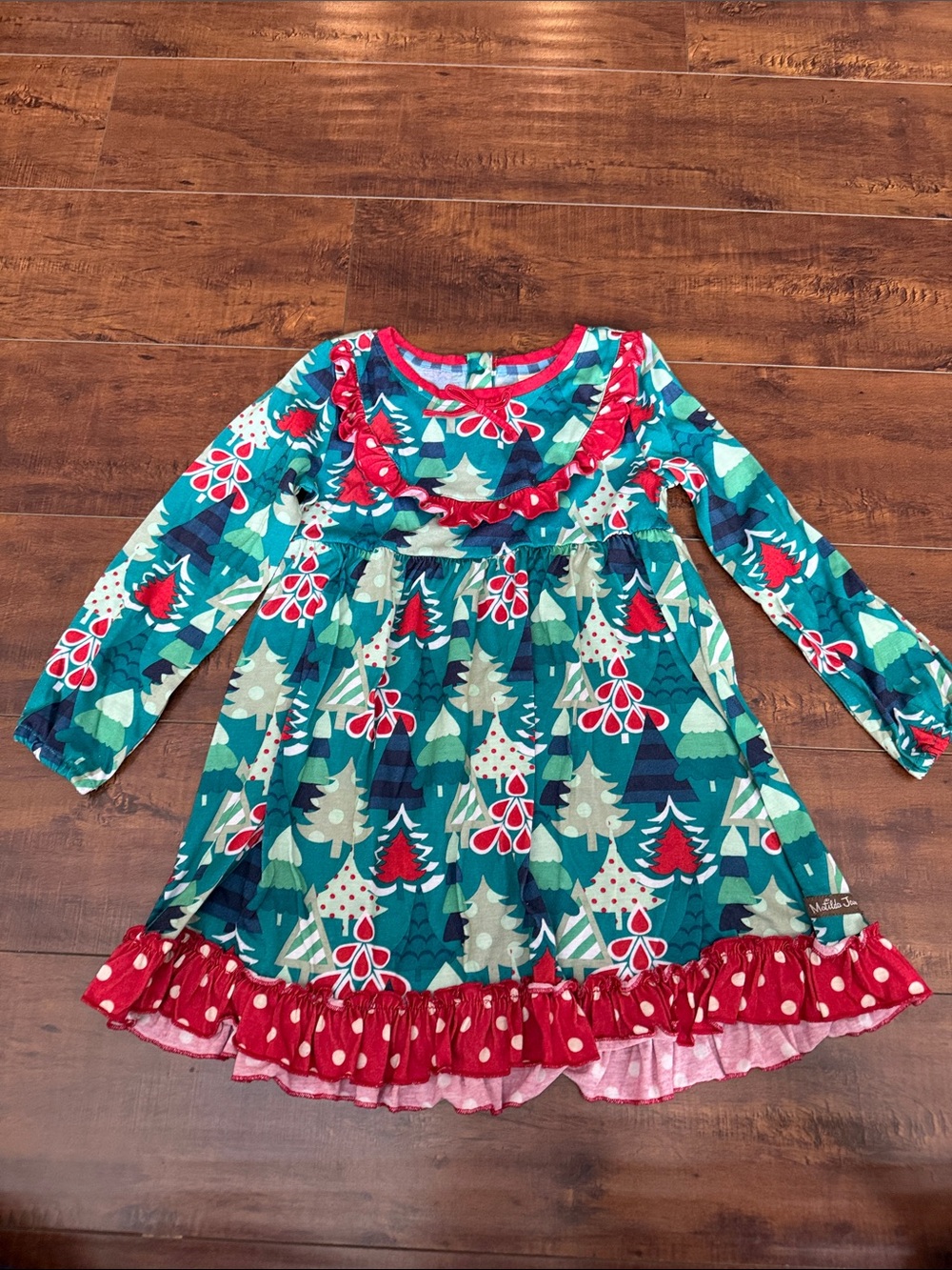Matilda Jane Teal & Red Holiday Tree Ruffle Nightgown